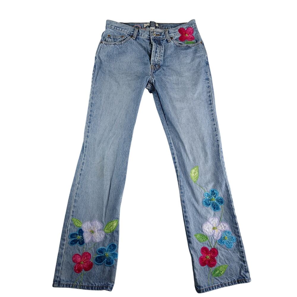 GAP Jeans Womens 8 Blue Denim Flower Embroidery Y2K Vintage Flare Pockets